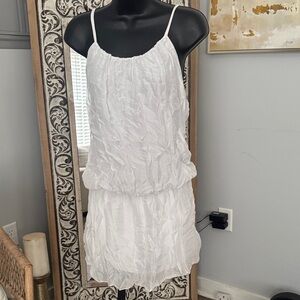 White Crinkled Spaghetti Strap Mini Dress